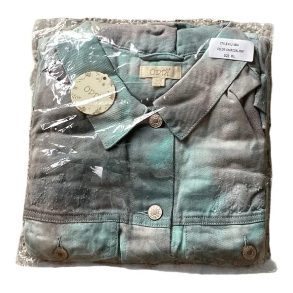 Oddy Women's Blue and Gray Tie-Dye Denim Jacket - Picture 3 of 6